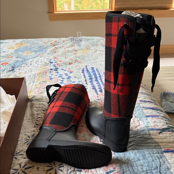 Brand new Coach Red and Black Plaid Tall Boots - Picture 1 of 6
